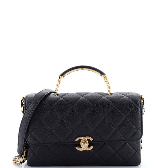 Chanel Small Carry Me Top Handle Flap Bag Quilted Caviar